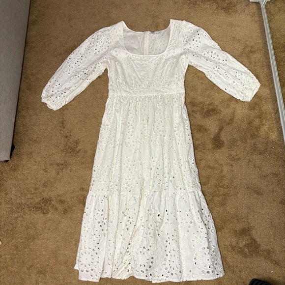 Nordstrom Women’s Medium White Eyelet Tiered Dress Bridal 100% Cotton Midi - Picture 2 of 10